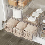 mDesign Plastic Stackable Bathroom Storage Organizer Bin Containers with Front Pull Drawer for Bathroom Countertop, Vanity, Closet Shelves - Holder for Beauty Accessories - Lumiere Collection - Clear - size: 16 x 12 x 6 (Pack of 1)