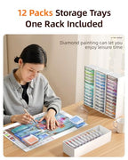 Redtwo 3-in-1 Diamond Painting Storage Containers Trays-12pcs, Unique Two Layers Diamond Art Accessories Trays with Lids, Beads & Drills Storage & Line-Up, with 64 Labels and 1 Rack - style: 12-PCS