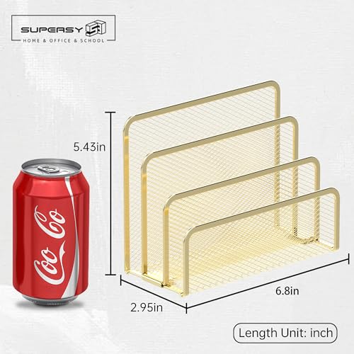 SUPEASY Mail Organizer for Desk, Mesh Metal Mail Holder Countertop with 3-Slot, Letter Sorter File Holder, Office Envelope Organizer for Mails (Gold) - color: Gold