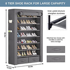 OYREL Shoe Rack Storage Cabinet 32 Pairs Organizer Shelf Tall for Shoes Large Free Standing Racks Vertical Shoe Holder Stand with Cover Two Boxes Closet - size: 8Tier with 2bins Grey