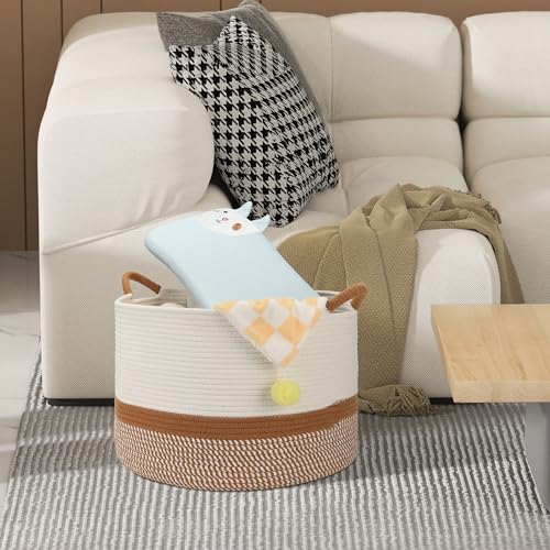 Large Blanket Basket (20"x13"),Woven Basket for Storage Dirty Clothes Basket for Laundry, Living Room, Nursery, Bedroom Rope Storage Basket for Blankets(White/Brown) - color: White Brown