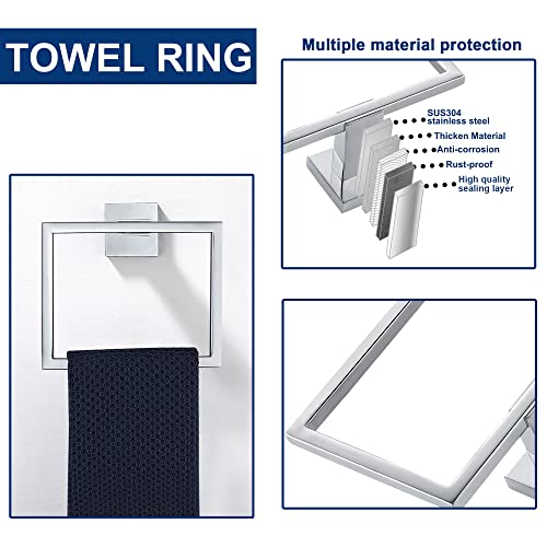 5 Pieces Bathroom Hardware Accessories Set Polished Chrome, 24Inch Bathroom Towel Rack Set SUS304 Stainless Steel, Square Bath Towel bar Set Wall Mounted, Heavy Duty - color: Polished Chrome, size: 24" 5pcs