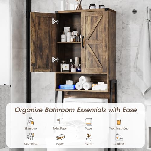 Vabches Over The Toilet Storage Cabinet with 2-Door Design Bathroom Organizers and Storage with Anti-Tip Device Over Toilet Organizer with Shelves for Bathroom,Restroom,Laundry Brown - color: Brown