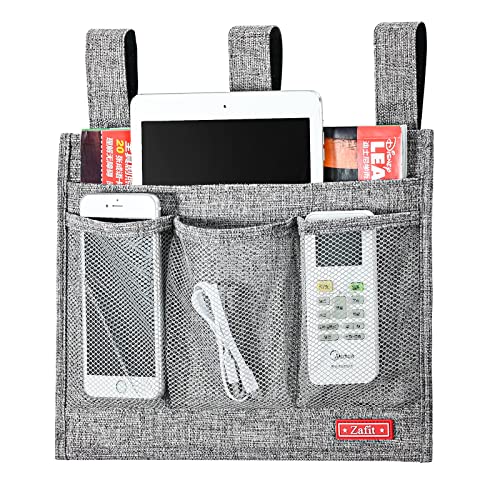 Zafit Linen Bedside Caddy, Bedside Storage Organizer for Hospital Beds, College Dorm Rooms or Baby Bed (Classic 4 Pockets Grey) - color: Grey, size: Classic 4 Pockets
