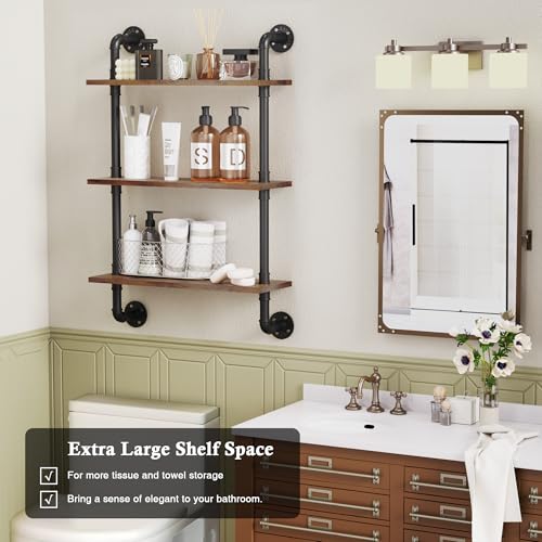 Merapi 24" Industrial Floating Shelves, Pipe Shelves for Wall, 3 Tier Rustic Wood Wall Shelves for Home Décor, Bedroom, Living Room, Bathroom… - style: 3 Tier