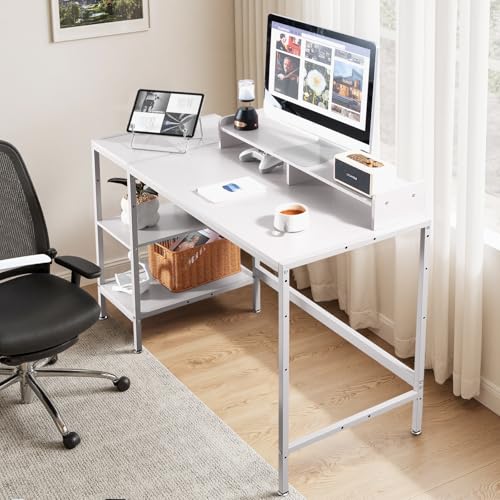MINOSYS 47-inch Computer Desk with Storage Shelf - Ideal Gaming Desk for Bedrooms, Small Spaces, and Home Offices Modern Writing Desk for PCs,White Table. - color: Tx-white, size: 47 inch