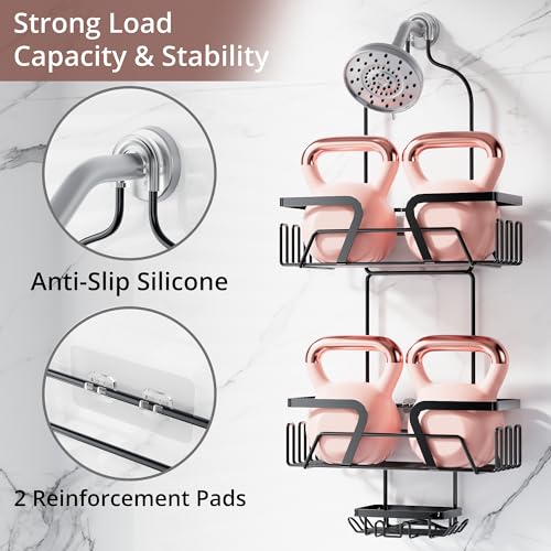 KEGII EXTRA Soap Holders x2 Shower Caddy Hanging, Never Rust Over Showerhead Organizer, Built in 9 Shaver Hanging hooks - style: Hanging Shower Caddy-5 Pack (Black)