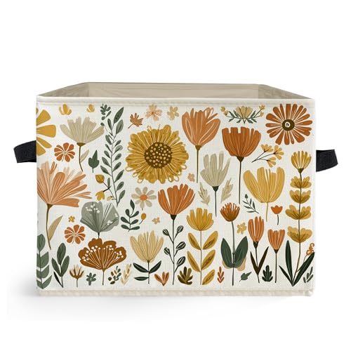 Boho Floral Storage Box Bins, Cottagecore Country Wildflower Botanical Collapsible Storage Basket Organizer for Bedroom Laundry Room Home Clothes Toys Books, Toybox for Girls - color: Floral J