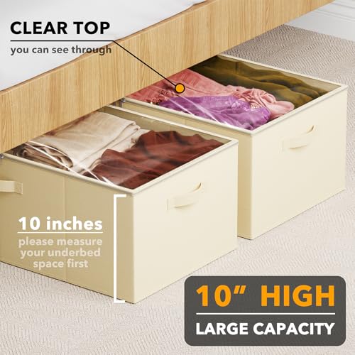 SpaceAid 2 Pack 10" High Under Bed Storage Containers, Large Underbed Storage Organizer Bins with Lids for Bedroom, Dorm, Clothes, Closet Organization, Bed Sheets and Blankets (Beige) - color: Beige