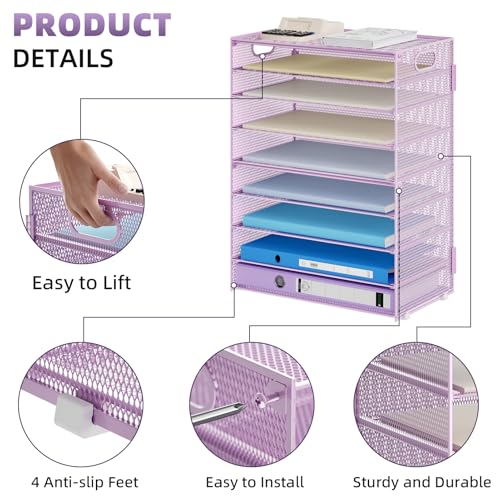 Marbrasse Paper Organizer Letter Tray, 9 Tier Mesh File Organizer with Handle, Paper Sorter Desk Organizer for Home Office Supplies - Purple - color: 9 Tier Purple