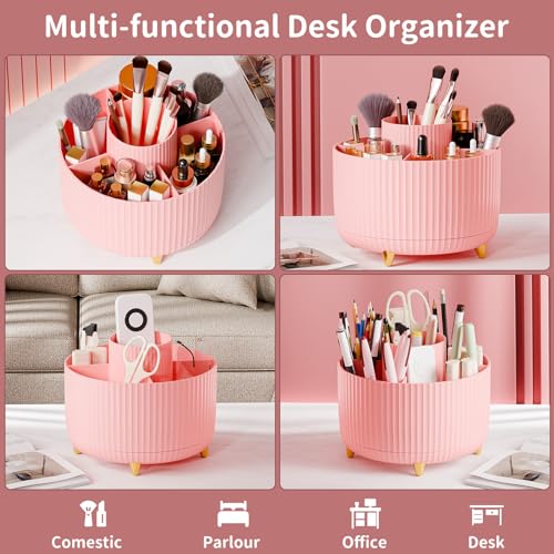 fanado 360° Rotate Makeup Brush Holder Organizer, Makeup Organizers Countertop, Makeup organization and Skincare Storage for Vanity, Desktop, Bathroom (Pink) - color: Pink