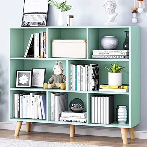 IOTXY Wooden Open Shelf Bookcase - 3-Tier Floor Standing Display Cabinet Rack with Legs, 8 Cubes Bookshelf, Tiffany-Green | Display Cabinet - color: Tiffany Green, size: 100CM