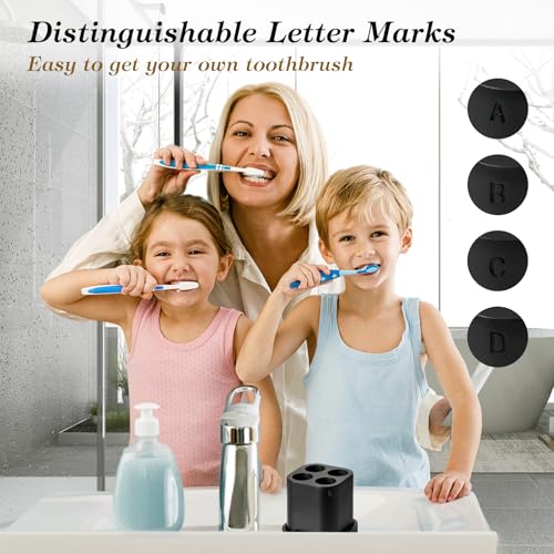 Luxspire Toothbrush Holder - 4 Slots, Character Marked, Drainage Hole & Tray, Non-Slip, Electric Toothbrush Head Holder, Toothbrush Holder for Bathroom, Matte Black - color: Matte Black, size: 4 Slots
