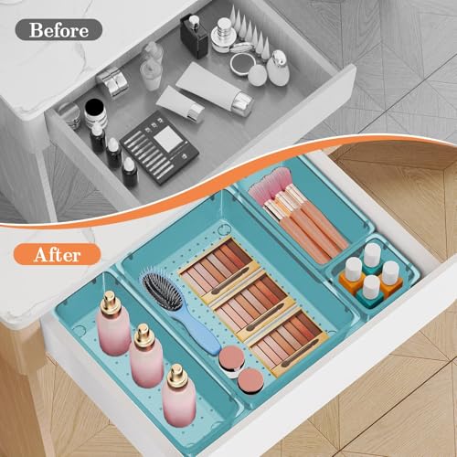SpaceHacks 25 PCS Plastic Drawer Organizer Set, 4-Size Versatile Organizer Trays & Storage Bins for Makeup, Jewelry, and Gadgets in Bathroom, Bedroom and Office, Sea Blue - color: Sea Blue