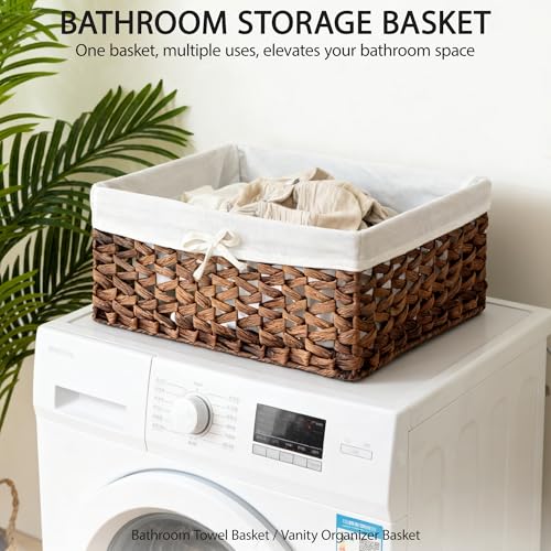 Rectangular Woven Seagrass Storage Bin with Handle,Kingwillow. (water hyacinth, Large) - size: Large