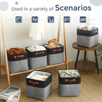 FinishingBo Cube Storage Baskets 6 Pack, 11x11 inch Cube Storage Bins with Leather Handles for Shelf Closet (Black/ Gray) - color: Black/ Gray