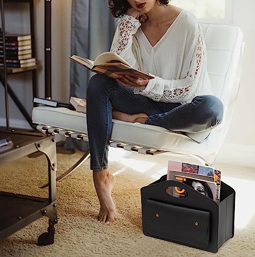 HofferRuffer Magazine Basket Holder, Foldable Magazine Rack, Document File Holder Organizer, File Folder, Newspaper Storage Bin Organizer for Home or Office (Black Magazine Basket) - color: Black Basket