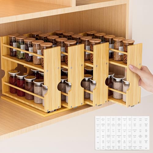 Jolitac Bamboo Pull Out Spice Rack for Cabinet, Slide Out Drawers, Space-Saving Seasoning Kitchen Pantry Sliding Vertical Organization, Easy to Install, 12.3" Wide, 4 Drawers(1.85" Wide), 2-Tier - size: 12.3" Wide, 4 Drawers(1.85" Wide), 2-Tier