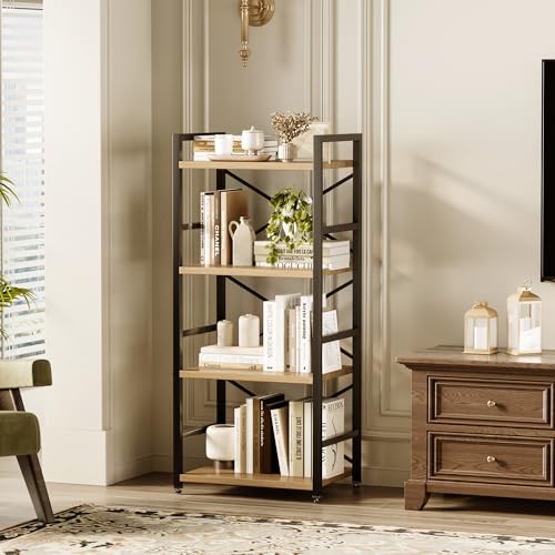 Bookshelf, Kid's Bookshelf, 4 Tier Small Bookcase, Metal Small Bookcase, Book Shelf Organization and Storage for Living Room, Bedroom, and Home Office (Light Coffee) - color: Light Coffee, size: 4 Tier