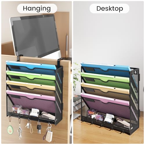 Hanging Wall File Organizer 5-Tier Wall Mount Mail Organizer & Desk Paper Organizer, Sleek Black Metal File Folder Holder for Office, Cubicle (Black-5 Tier) - color: Black-5 Tier