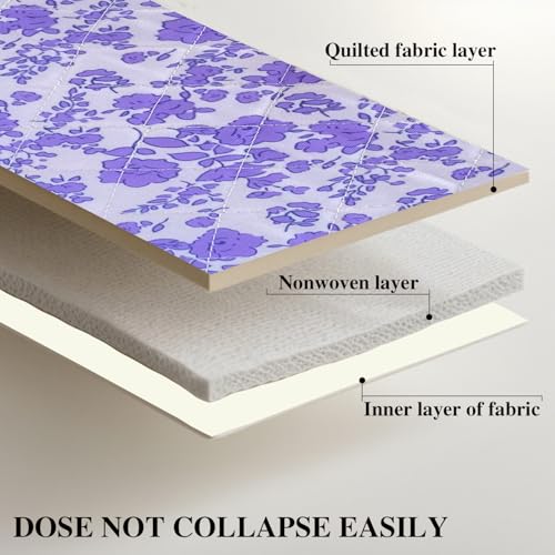 Purple Large Quilted Floral Makeup Bag Cute Coquette Aesthetic Cosmetic Bag Open Flat Travel Toiletry Make up Bag for Women - color: C-lay flat purple