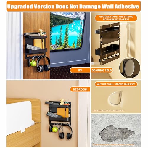 SuoXing Bedside Shelf Wall Mount and Wall Nightstand for Bedroom,Rv,Dorm Room,Bedside Wall Organizer for Phone Holder,Wall Mount Shelf Organizer for Charging Station and Remote Control Holder,Black - color: Black