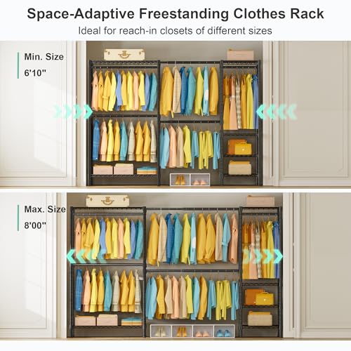 SEMHOR E01 Expandable Heavy Duty Clothes Rack, Free Standing Closet System Organizer, Adjustable Portable Carbon Steel Garment & Clothing Racks for Hanging Clothes (72.5-96"), 800LBS Max Load, Black - color: Black