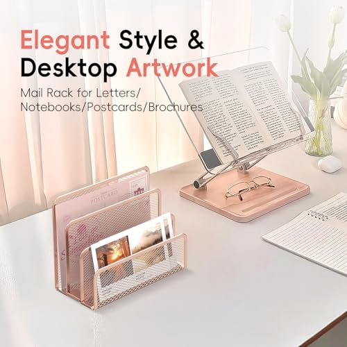 SUPEASY Mail Organizer for Desk, Mesh Metal Mail Holder Countertop with 3-Slot, Letter Sorter File Holder, Office Envelope Organizer for Mails (Rose Gold) - color: Rose Gold