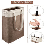 i BKGOO Laundry Basket with Handles Beige&Brown Slim Laundry Bin Collapsible Dirty Clothes Basket Narrow Laundry Bag Foldable Dirty Hamper for Camping, Dorms, Apartments - color: Beig&Brown