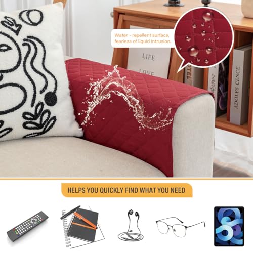 Sofa Armrest Organizer Waterproof Armchair Caddy for Couch Remote Control Holder for Recliner Non Slip Recliner Caddy with 6 Pockets for Magazine, Tablet, Phone, iPad, Wine Red - color: Wine Red