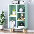 IOTXY Wooden Open Shelf Bookcase - 3-Tier Floorstanding Display Cabinet Rack with Legs, 5 Cubes Free Standing Bookshelf, Tiffany-Green - color: Tiffany Green, size: 50CM