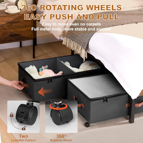 Under Bed Storage Containers with Wheels 9.5 inches Higher Under Bed Storage XXXL Underbed Shoes Blankets Clothes Storage Organizer 2 Pack Under the Bed Storage for College Dorms Bedroom Nursery Rooms - color: Black