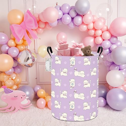FANKANG Storage Basket, Nursery Hamper Canvas Laundry Basket Foldable with Waterproof PE Coating Large Storage Baskets for Kids Boys and Girls, Office, Bedroom, Clothes,Toys(Cat) - color: Cat