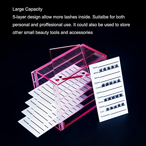 Lash Organizers and Storage, Upgrade design red Small 5-Layer Lash Trays for Lash Extensions with magnet cover, Transparent lash tray Organizer, Eyelash Storage Box - color: Pink-Upgrade