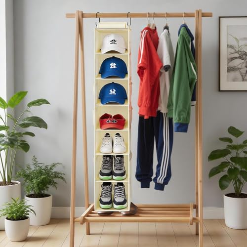 VERONLY Hanging Shoe Organizer for Closet with 8 Shelves,Mesh Pockets-Wider Hanging Shelves for Shoes,Clothes,Hats With Sturdy Bamboo-Supported Design (Beige) - style: Beige Bamboo Hanging
