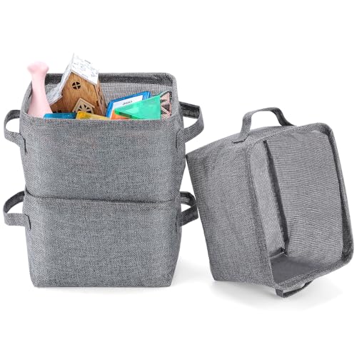 AARAINBOW Small Storage Basket Bins Canvas Mini Storage Cubes Storage Basket for Makeup, Baby Toys Liners, Books Nursery Storage Baskets with Handles for Shelves & Desks (3 Jute Gray) - color: 3 Jute Gray