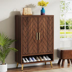Tribesigns 6-Tier Shoe Cabinet with Doors, Wooden Shoe Storage Cabinet with Adjustable Shelves for Entryway, Hallway, Bedroom (Walnut)
