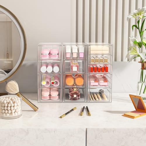 Acrylic Makeup Organizer with 13 Drawers, Bathroom Counter Organizer, Acrylic Organizers, Desk Organizer, Office Supplies, Storage Drawers for Cosmetic, Pencil, Coffee, etc 3 Pack - size: 13 Drawers