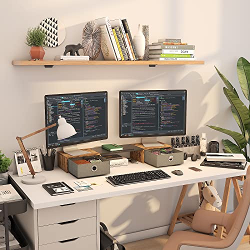 WESTREE Dual Monitor Stand Riser with Two Drawers, Extra Large Storage for 2 Monitors, Desktop Oraganizer Computer,Laptop,Screen,Printer,TV - color: Rustic Brown