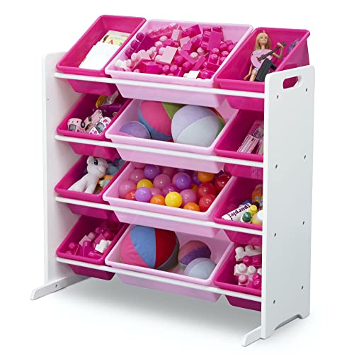 Delta Children Kids Toy Storage Organizer with 12 Plastic Bins - Greenguard Gold Certified, White/Pink - color: White/Pink