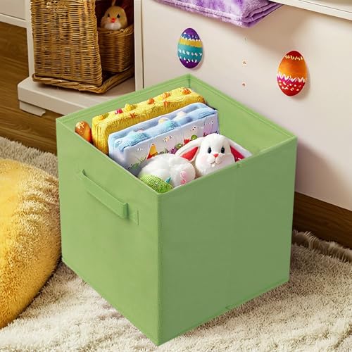 PowerKing Collapsible Storage Cubes with Handles, Fabric Foldable Bins for Closet Shelves, Durable Organization Storage Bins, 10.5'' x 11'' x 10.5'', 2 Pack, Green - color: Green, size: 2Pack