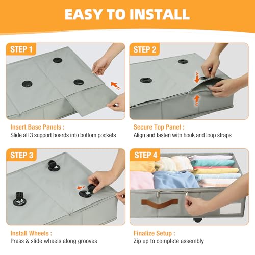 Under Bed Storage with Wheels,Underbed Storage with Sturdy Sidewalls/Bottom, Clear Cover, Label and PU Handle, Rolling Under Bed Drawers for Clothes, Shoes, 5.5 Inch Height,Grey, 2 Pack - color: Grey 2 Pack, size: 6.5 inch