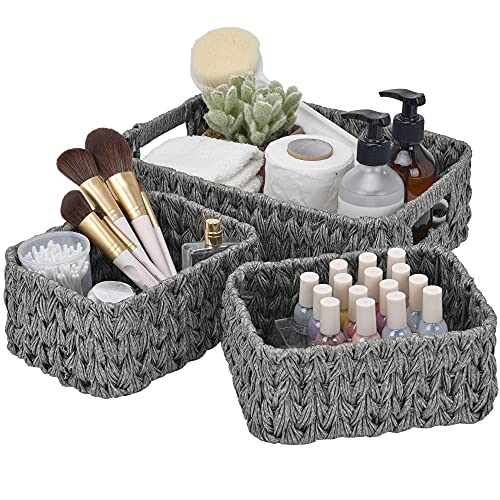 GRANNY SAYS Wicker Storage Baskets for Shelves, Wicker Baskets for Organizing, Small Baskets for Vanity, 3 Pack - color: Gray, size: 13"L x 9"W x 4"H + 2x 7¾"L x 5¾"W x 3½"H