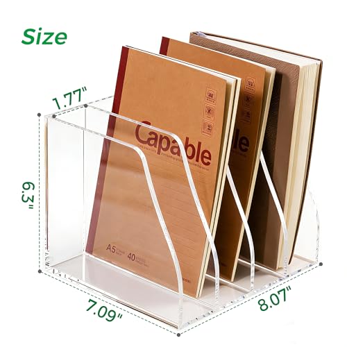 Acrylic Magazine File Holder, 4 Vertical Compartments Desk Document Sorter Organizer, Clear Folder Rack Binder for Office/Home/Classroom, for Documents, Tablet, Magazines, Books & Accessories - size: B5, 4 Sections