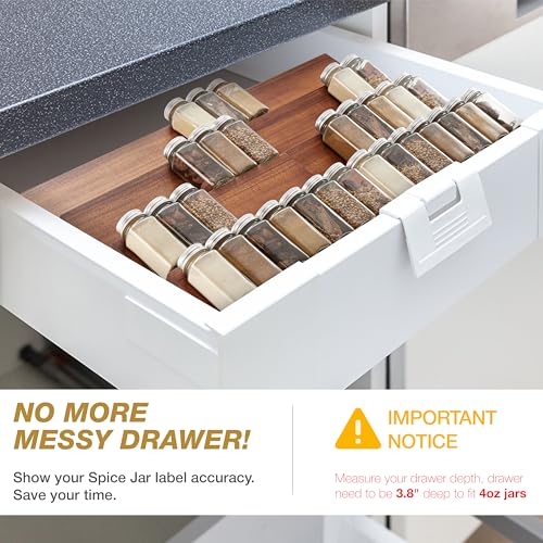 Tinamo Acacia Wooden Spice Rack Organizer for Cabinet - Spice Drawer Insert, Spice Organization for Cabinet, Seasoning Organizer, Spice Holder Pack of 4 (Acacia pack 4) - color: Acacia, size: Pack 4
