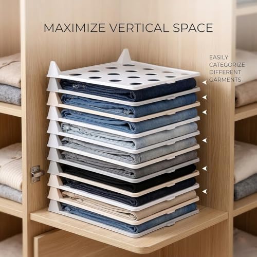 Space-Saving Stackable Clothing Organizer –Interlocking Shirt Folding Boards & Shelf Dividers,Keeps Lightweight Clothes Neat，Stackable Closet Organizer for Shirts, Jeans, T Shirt 5 Pack (White) - color: White
