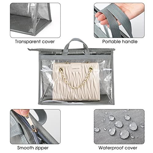 CINPIUK 10 Set Handbag Storage Organizer Dust Bags for Purses Handbags Closet, Clear Purse Protector Storage Bag Dust Cover for Bags, Closet Organizer for Handbags with Hooks, Grey - color: Gray, size: 3 Sizes-10PCS