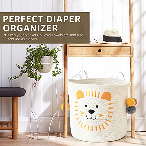 INough Toy Storage Baskets Cute Laundry Basket with Handles Dog Toy Storage Basket Durable Large Cotton Rope Storage Bins Home Organizer Solution for Office, Bedroom, Closet, Toys & Laundry (Lion) - color: Lion, size: Medium