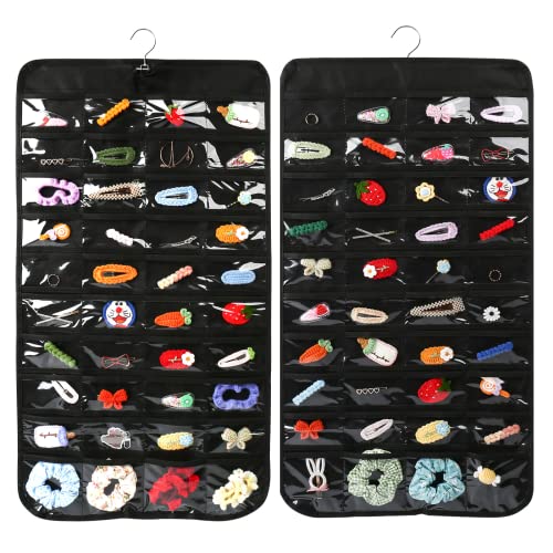 Luney Hanging Jewelry Organizer, 80 Pockets Earring Holder Organizer with Pockets for Woman, for Hanging Earrings, Necklaces, Bracelets, Rings, Storage, Closet(1PCS, No Zipper) - color: black