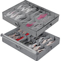 INAYA Under Bed Shoe Storage Organizer 2 Pack, Fits 32 Pairs, Large Underbed Shoe Box Storage Containers, Clear Foldable Shoes Organizer Under the Bed Sturdy Structure with Hard Bottom Support - size: 16+16 Cells (Hard Bottom Support)